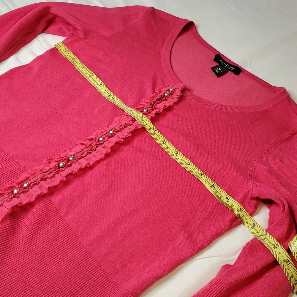 White House Black Market Pink Cardigan Sweater W/ Ruffled Buttoned Size M